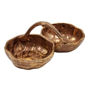 Hand Painted Divided Serving Dish Candy Nut‎ Bowl Gold Accent Decor